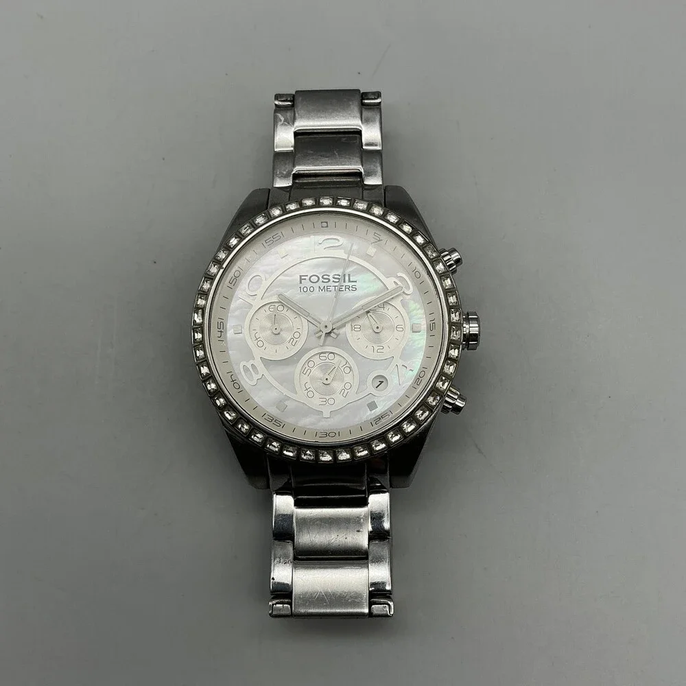 Fossil CH-2542 Womens Watch 40mm MOP Dial Stainless Chronograph New Battery